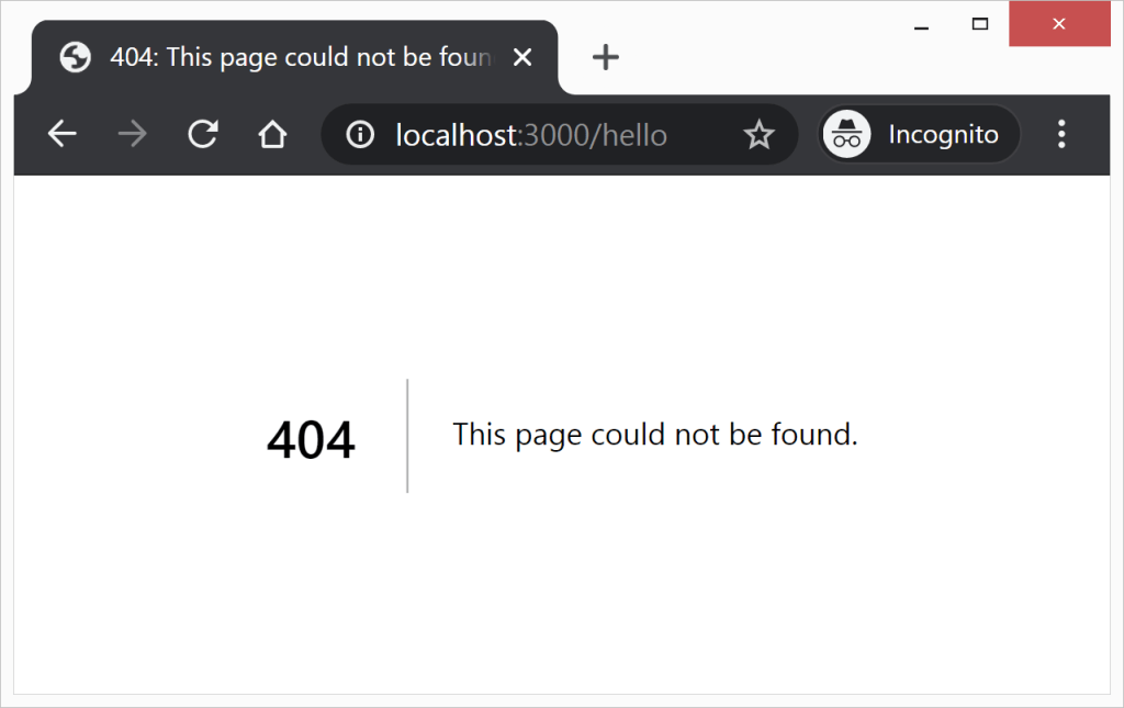 Captura de pantalla de la página 404.  Dice 404 No se pudo encontrar esta página.